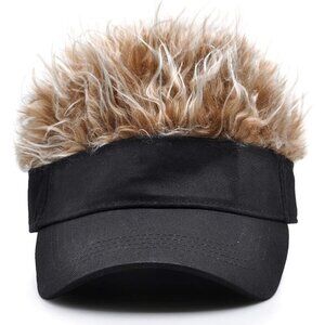 Men's Black and Brown Adjustable Visor Hat with Spiked Wigs Fake Hair Visor
